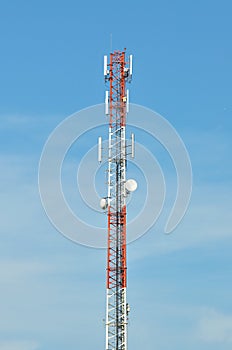 Very high Telecommunication tower with blue sky