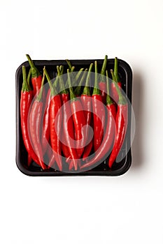 Very Hot Chili Peppers Isolated on White Background Top View.