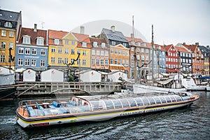 Nyhavn New Harbor. Popular area of Copenhagen. Denmark