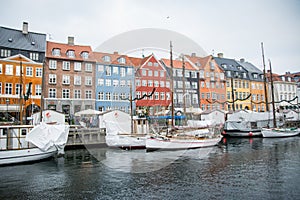 Nyhavn New Harbor. Popular area of Copenhagen. Denmark