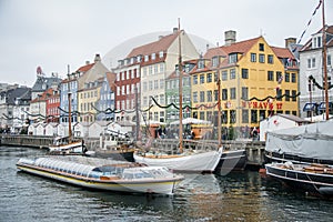 Nyhavn New Harbor. Popular area of Copenhagen. Denmark