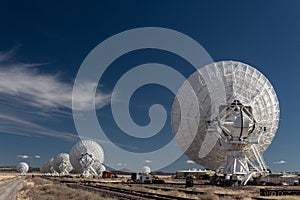 Very Large Array line of radio astronomy telescopes seen from the rear, science technology