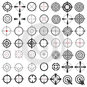 Very large collection of icons, symbols, weapons sights, target, ,sniper scope. Isolation on a white background. photo