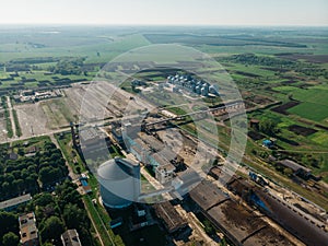 Very large grain elevator filmed from a bird`s eye view photo