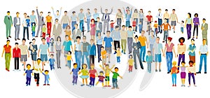 A very large group of parents with children, isolated illustration