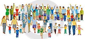 A very large group of parents with children, isolated illustration