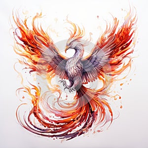 Hyper-realistic Phoenix Painting On White Background