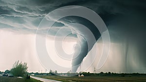 a very large tornado is in the sky over a road