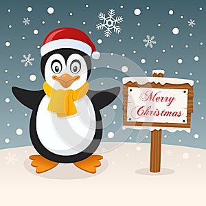 A Very Merry Christmas Sign - Cute Penguin