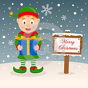 A Very Merry Christmas Sign - Happy Elf