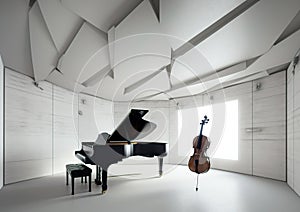 Very modern music room equipped with a variety of musical instruments and equipment suitable for a modern studio.