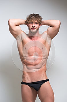 very muscular male model in underwear