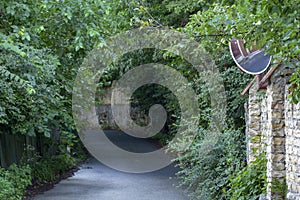 Very narrow rural street in the village of Stary Petrovtsi, Kiev region, Ukraine photo