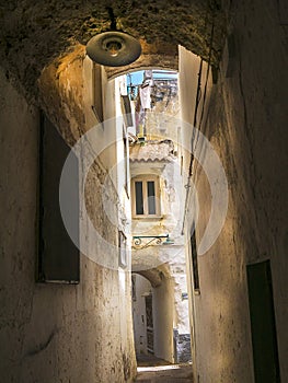 The very narrow street of the oldest part of the town of Capri in Italy