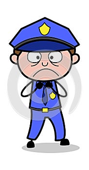 Very Nervous - Retro Cop Policeman Vector Illustration