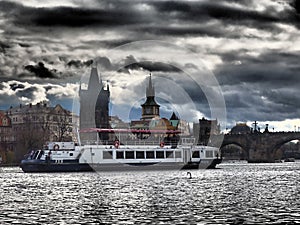 Very nice night view of Prague, romantic walk through night Prague along the Vltava river with interesting colors,night colors, tr