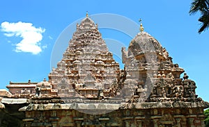 Very nice sculptured towers in the Brihadisvara Temple in Gangaikonda Cholapuram, india.