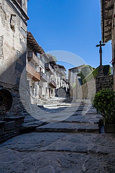 Very nice splendid Spanish village Rupit in a sunny day. Catalonia