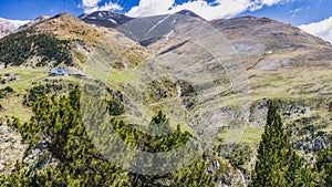 Very nice valley from Spain, mountain Pyrenees name Vall de Nuria