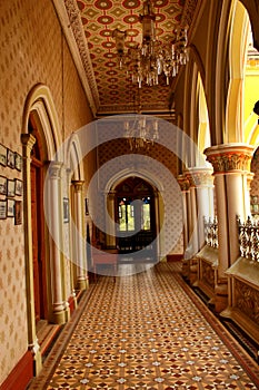 Very nice view of corridor with beautiful flooring in the palace of bangalore.