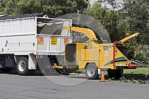 Tree branch shredder at work.