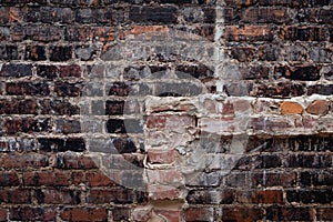 Very old brick wall close up showing decay and weathering of mortar