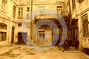 Very old building interiour entrance Old Bucharest