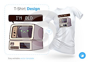 Very old computer t-shirt design. Print for clothes, posters or souvenirs. Vector