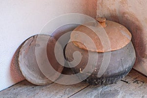 Very Old hand Thrown Pottery in a Garden Shed in Ecuador