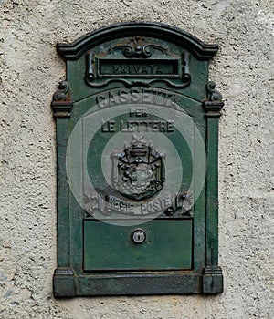 Very old metal mailbox. In Lugano Switzerland.