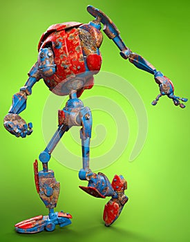 Very old robot running green background