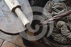 Very old sheep wool for spinning and make garments photo
