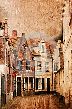 Very old small streets of Brugge - vintage style