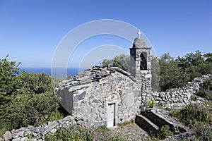 Very old stone church ekklesia agios nicolaos on mani in greek p