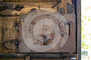 Very old technology lock mechanism. iron lock mechanism.