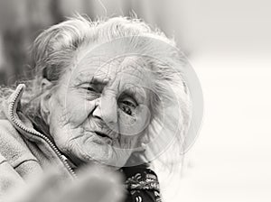 Very old tired woman