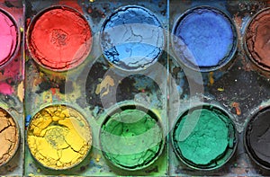 Very old used water color paint box