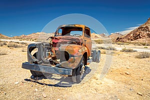Very old vintage and rusty truck in Ghost town Rhyolite