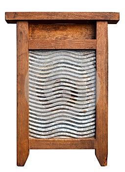 Very old washboard isolated on white background.