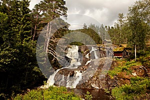 Very old watermills with grassy roofs in Norway