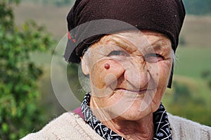 Very old woman with expression on her face