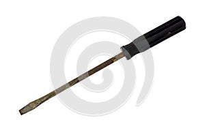 Very Old And Worn Screwdriver On A White Background