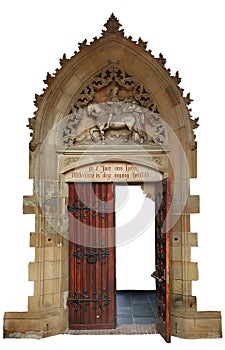 A very particularly clipped entrance group of a flemish gothic cathedral photo