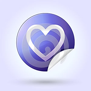 Very peri color 2024 heart sticker isolated on light violet background modern design realistic paper texture banner template