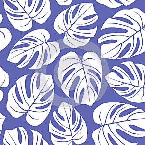 Very Peri monstera leaves seamless pattern