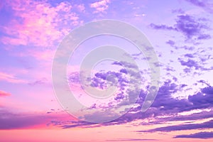 Very peri ,Pink, purple sky,Evening Dusk cloud on Sunset, idyllic nature cloud. dramatic sunlight with majestic peaceful