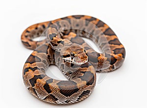 a very pretty snake on a white background with the tongue open