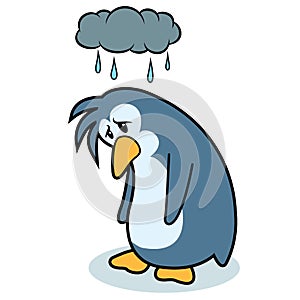 Very sad cartoon penguin