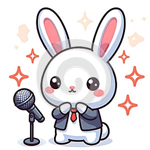 CUTE WHITE RABBIT WANT SINGING TOGERHER PRINT photo