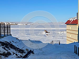 Very snowy winter in Anadyr city, close to Pacific Ocean